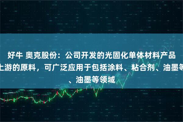 好牛 奥克股份：公司开发的光固化单体材料产品作为上游的原料，可广泛应用于包括涂料、粘合剂、油墨等领域